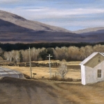 07 North Hyde Park, VT Panorama, charcoal, egg tempera and oil, 16" x 48"