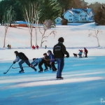 16 Reaching for the Puck, oil, 11" x 15"