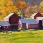Farm Buildings in Autumn, oil on canvas, 10" x 20 1/2"