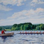 Coach Murphy with the St. Paul's Girl's Crew Team, oil on canvas, 18" x 24"