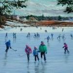 KR and Children at Occom Pond, oil, 18" x 24"