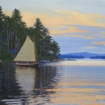 Larry's Sailboat on Squam Lake, Sunset, oil, 16" x 20"
