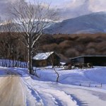 The Lepine Farm in Winter (Morristown Corners, VT), oil on canvas, 16" x 50"