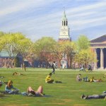 Spring on the Dartmouth Green, oil painting, 22" x 34"