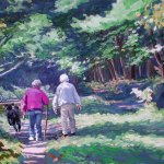 Walking the Dogs at Mink Brook, oil on primed canvas, 11" x 15"