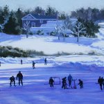 Afternoon Shadows at Occom Pond, oil on masonite, 12" x 24"