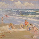 Children Playing in the Sand, 9 1/2" x 14 1/2"
