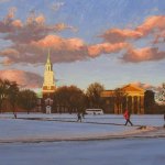 Winter on the Dartmouth Green - After Sunset, 22" x 34"